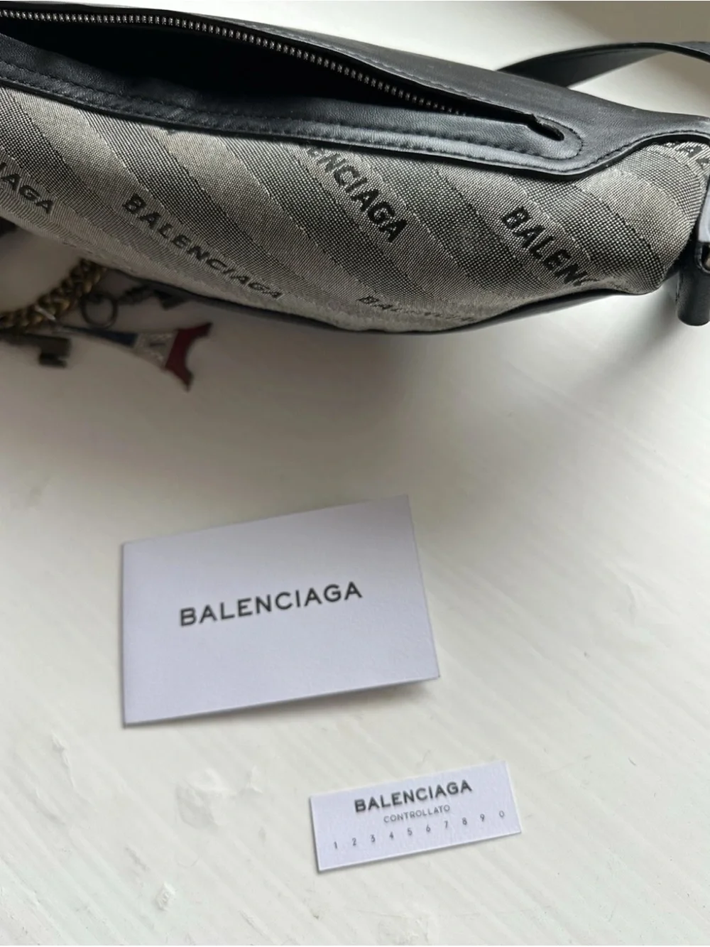 Balenciaga Grey Canvas & Black Leather Crossbody Bag